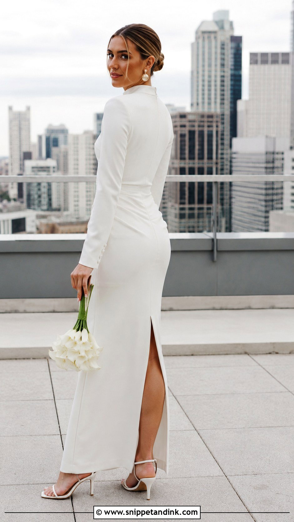 Mock Neck Fitted Long Sleeve Elopement Dress - Snippet and Ink - 20 Long Sleeve Elopement Dress Ideas