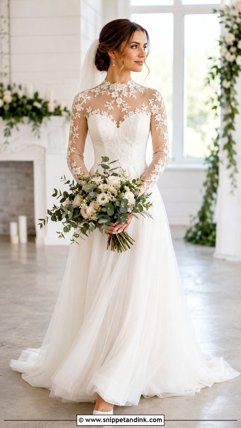 Mock Neck Illusion Wedding Dress - Snippet and Ink - 20 Closed Wedding Dress Ideas
