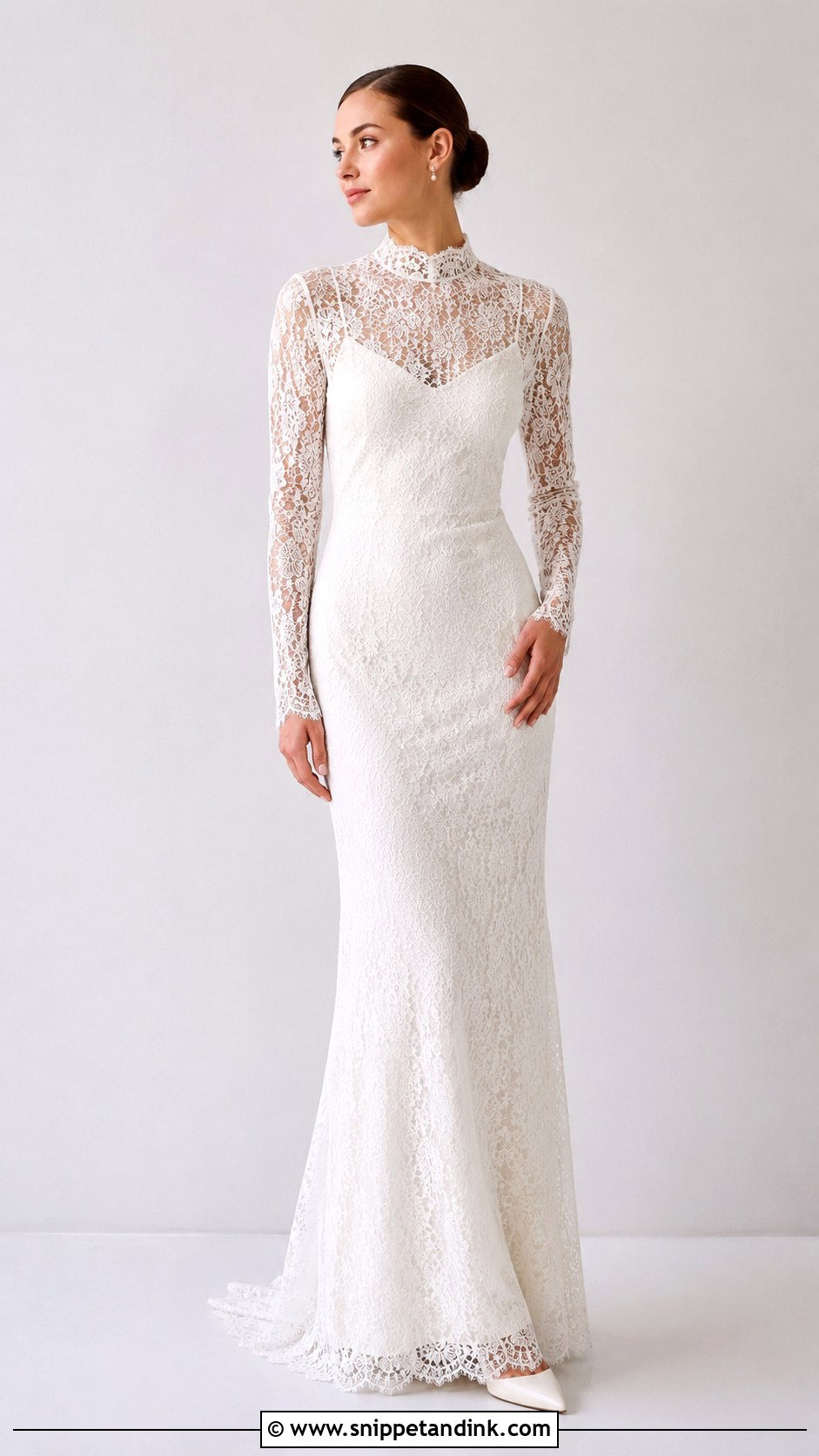Mock Neck Lace Wedding Dress - Snippet and Ink - 25 Modest Lace Wedding Dresses