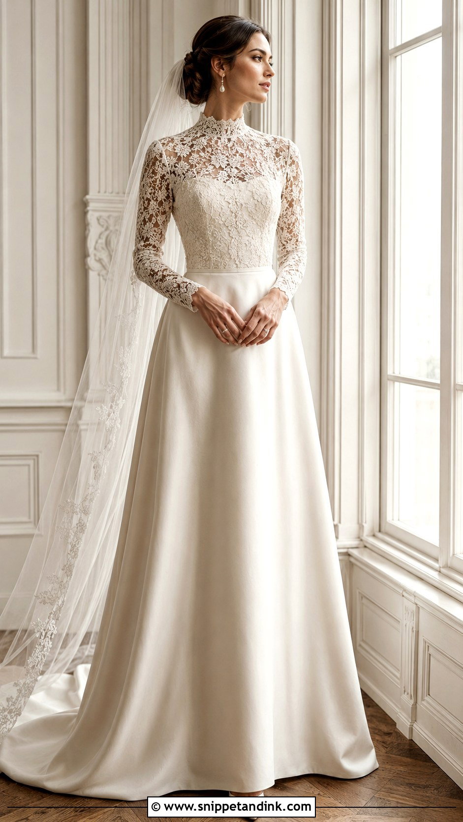Mock Neck Lace Wedding Gown With Sleeves - Snippet and Ink - 20 Modest Wedding Gowns with Sleeves
