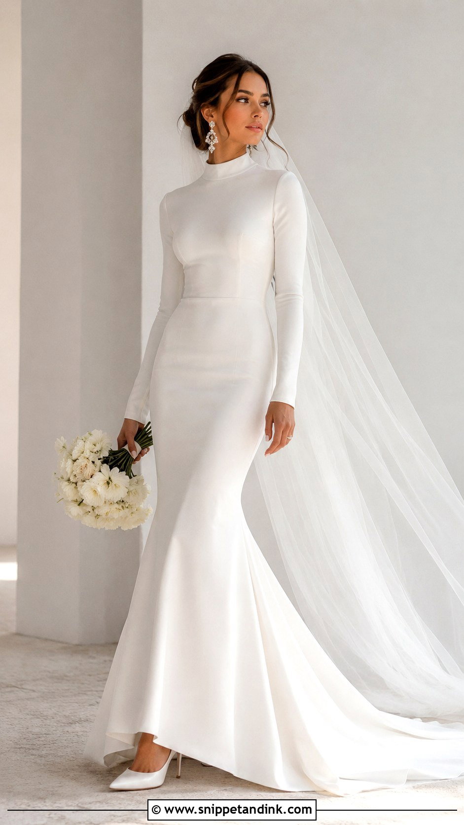 Mock Neck Mermaid Wedding Dress With Sleeves - Snippet and Ink - 30 Mermaid Wedding Dress with Sleeves