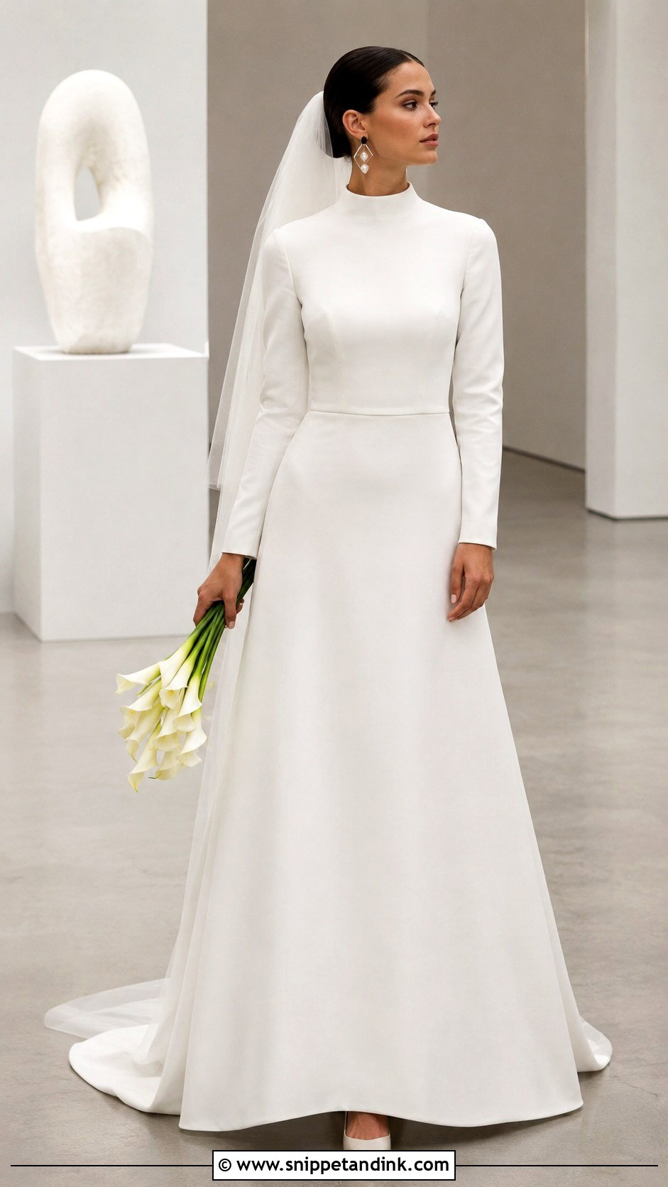 Mock Neck Minimalist A Line Wedding Dress - Snippet and Ink - 20 Modest a Line Wedding Dress Ideas