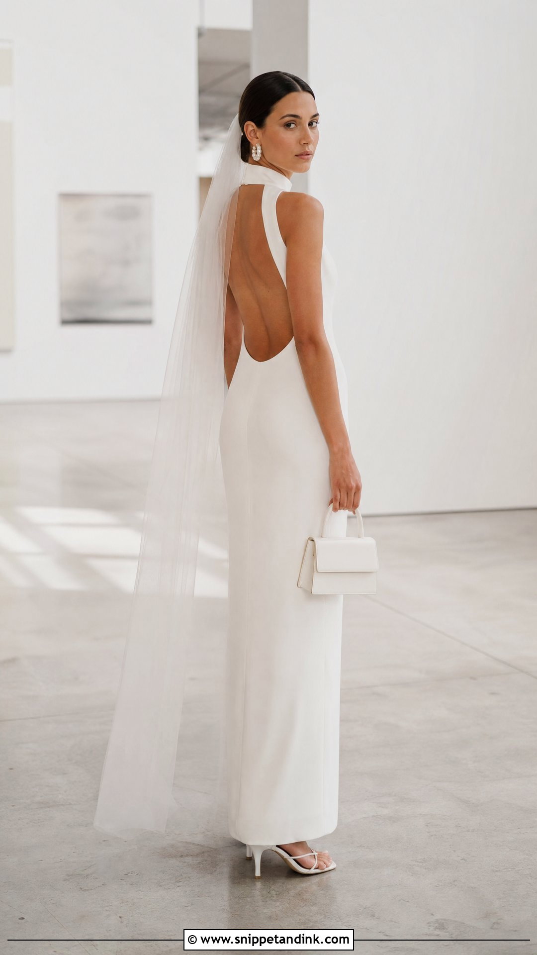 Mock Neck Minimalist Wedding Dress - Snippet and Ink - 20 Wedding Dress with Collar Ideas