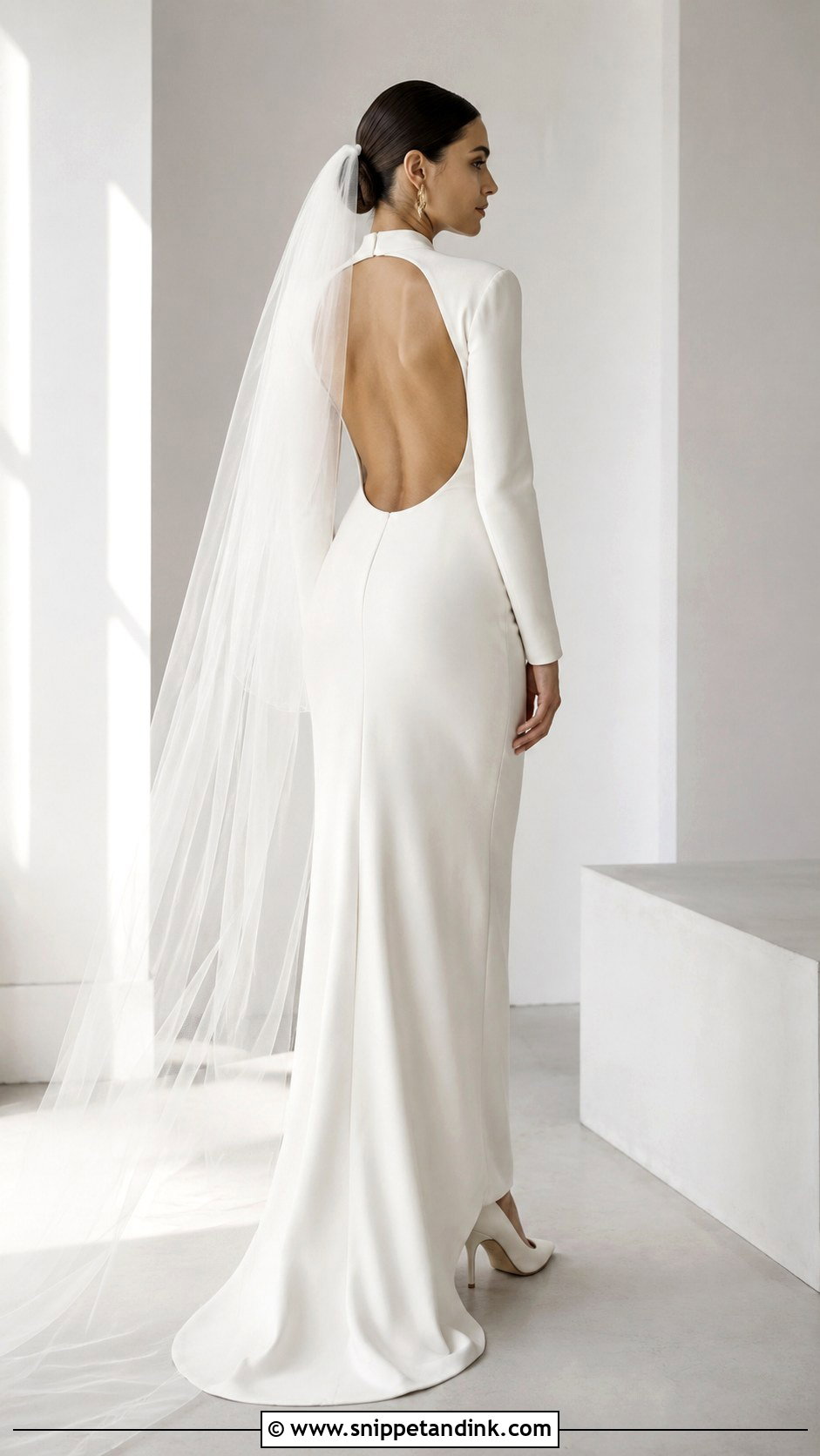 Mock Neck Open Back Long Sleeve Wedding Dress - Snippet and Ink - 20 Long Sleeve Minimalist Wedding Dress Ideas