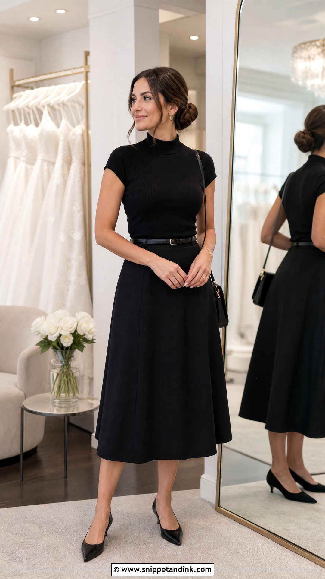 Mock Neck Top And A Line Skirt Outfit - Snippet and Ink - 20 Bridal Stylist Work Outfit Ideas