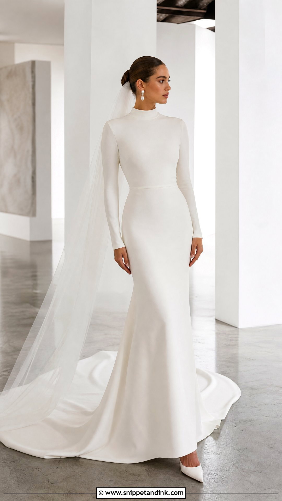 Mock Neck Wedding Dress - Snippet and Ink - 20 Lily Collin’s Wedding Dress Ideas