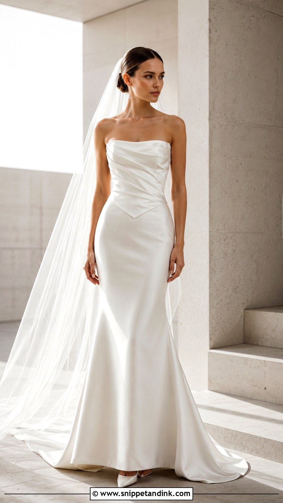 Modern Basque Waist Wedding Dress With Draping - Snippet and Ink - 20 Basque Waist Wedding Ideas
