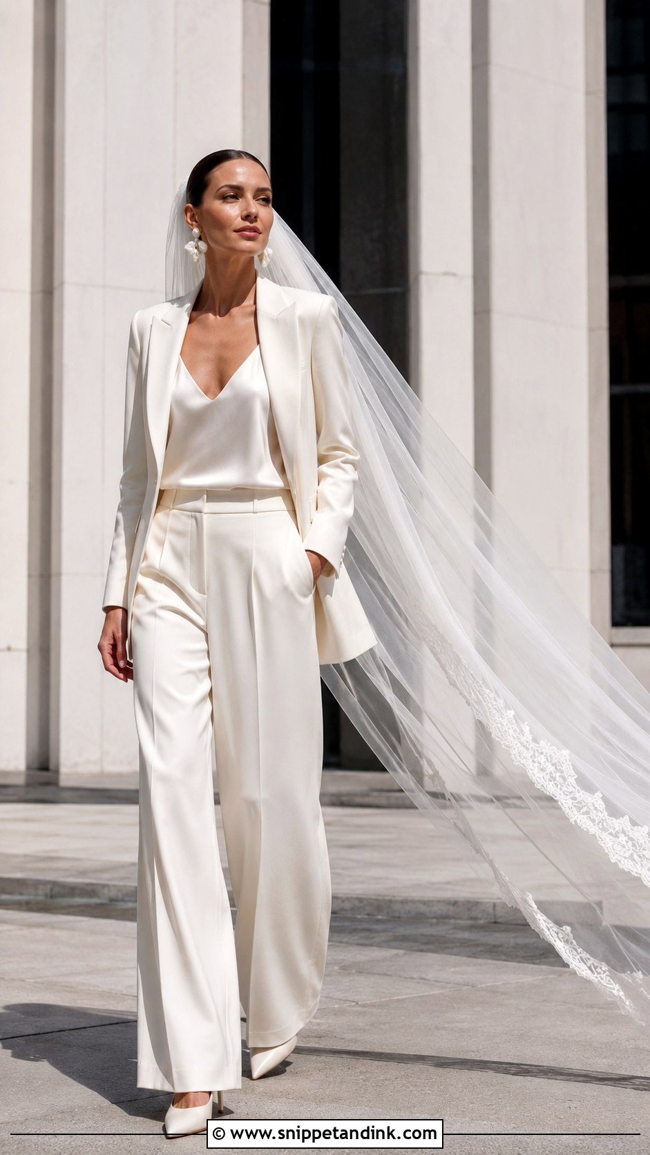 Modern Bridal Suit With Veil - Snippet and Ink - 20 Modern Bride Dress Ideas