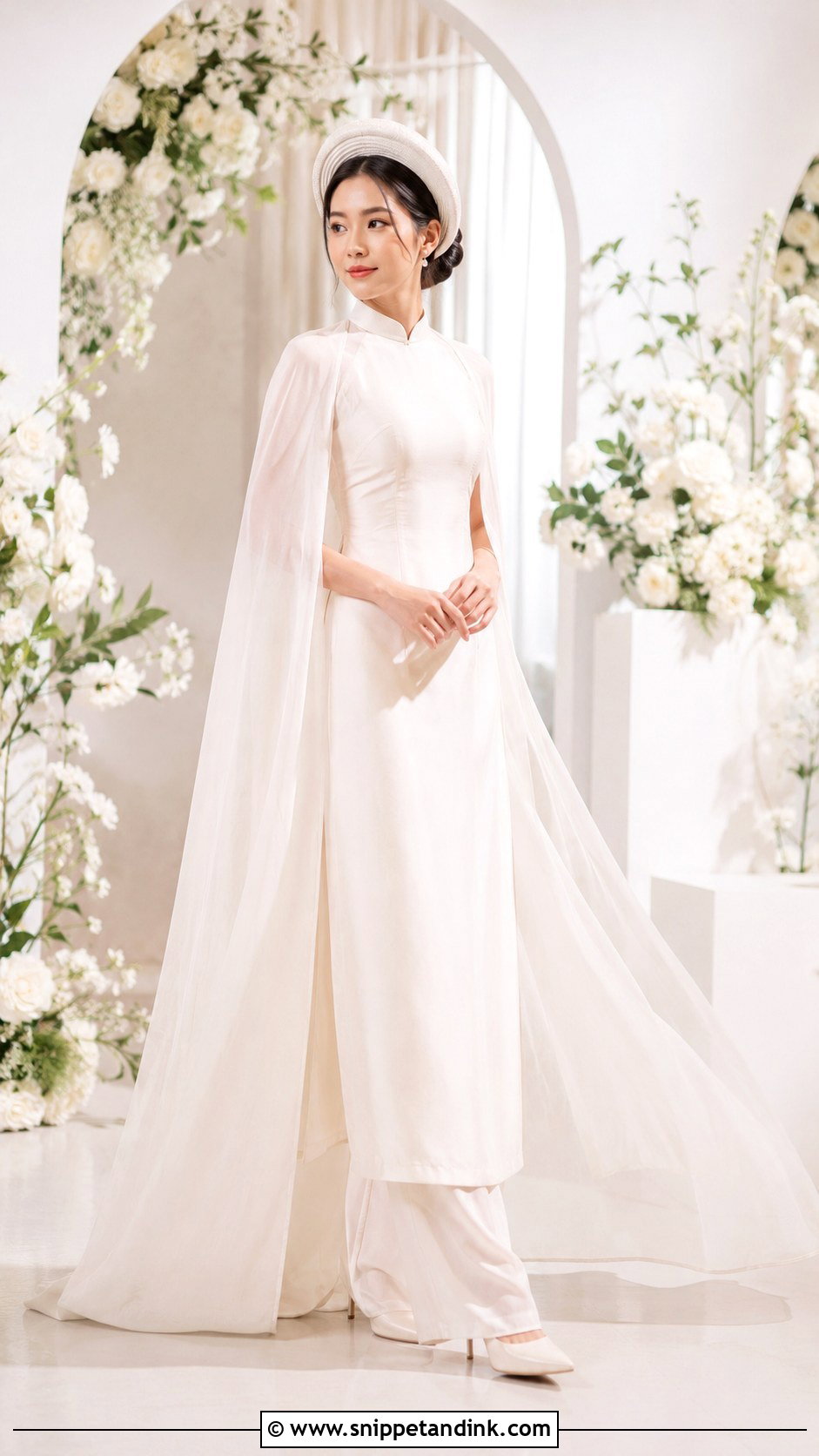 Modern Cape Sleeve Bridal Ao Dai - Snippet and Ink - 20 Vietnamese Wedding Ao Dai Ideas