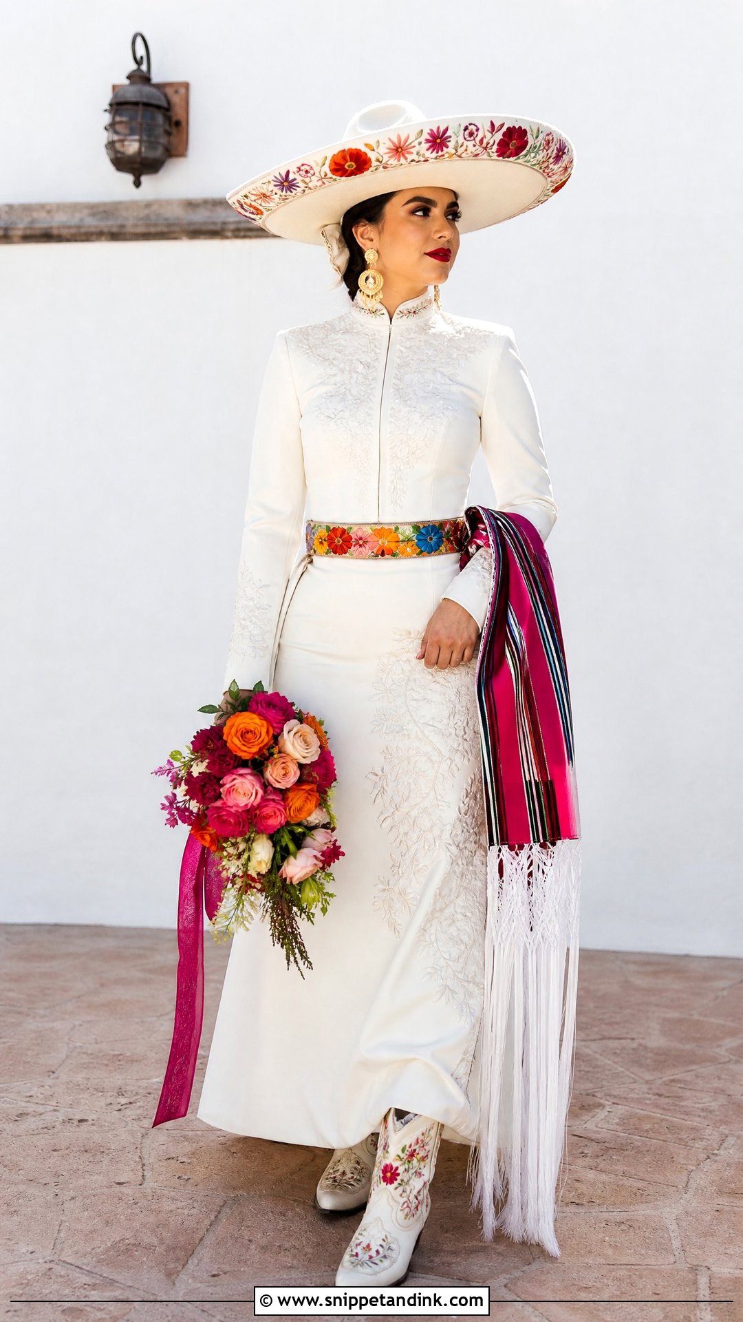 Modern Charro Wedding Dress With Colorful Accessories - Snippet and Ink - 25 Charro Wedding Dress Ideas