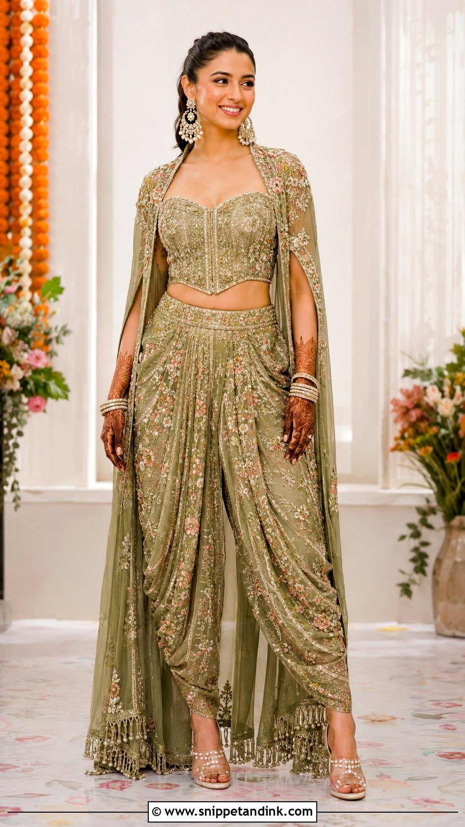 Modern Fusion Mehndi Outfit - Snippet and Ink - 30 Mehndi Outfit for Bride Ideas