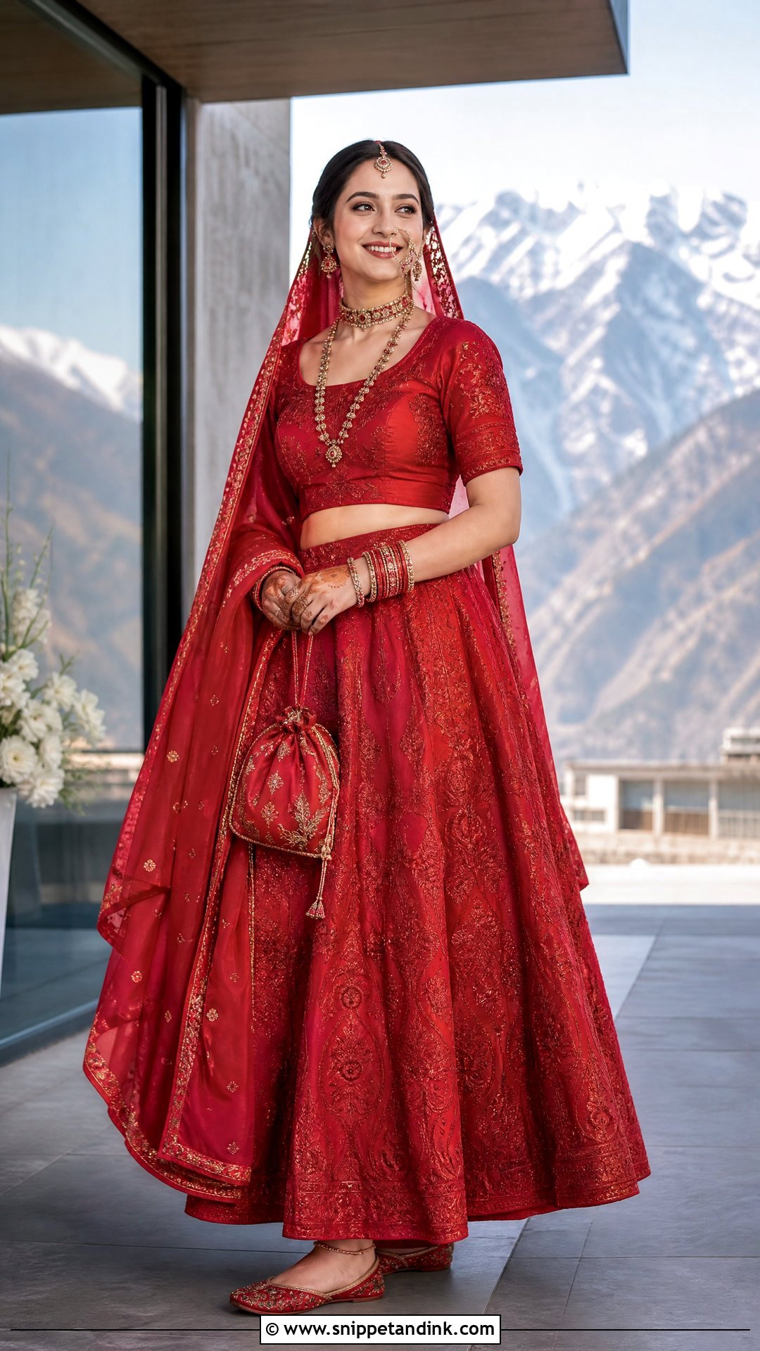 Modern Garhwali Bride Red Lehenga Look - Snippet and Ink - 25 Garhwali Bride Ideas