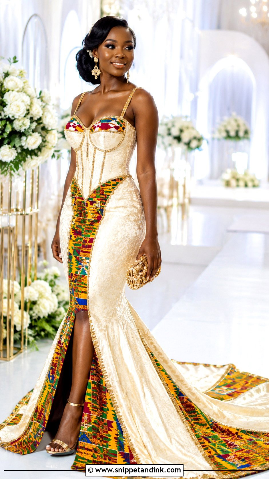 Modern Kente Mermaid Wedding Dress - Snippet and Ink - 20 Modern African Wedding Dresses