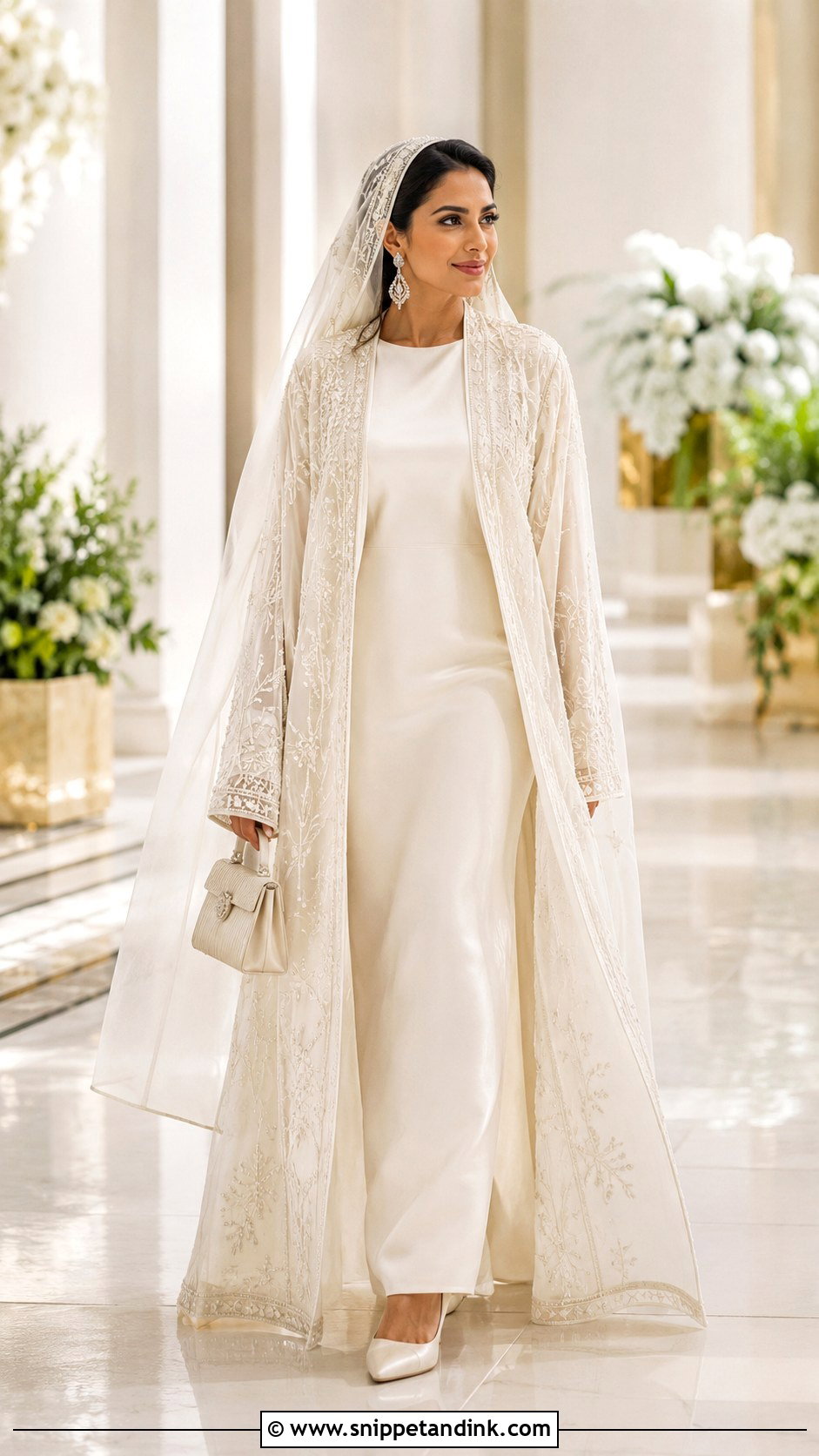 Modern Khaleeji Wedding Dress With Embroidered Abaya - Snippet and Ink - 20 Khaleeji Wedding Dresses