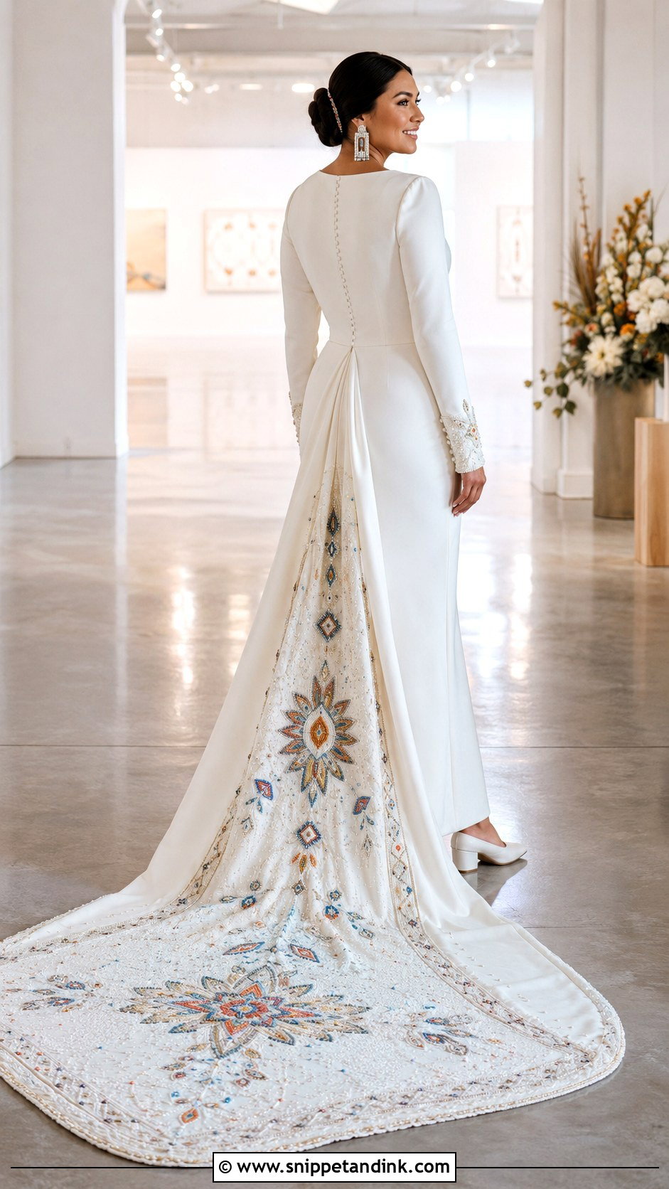 Modern Native Wedding Dress With Beaded Train - Snippet and Ink - 20 Native Wedding Dress Ideas
