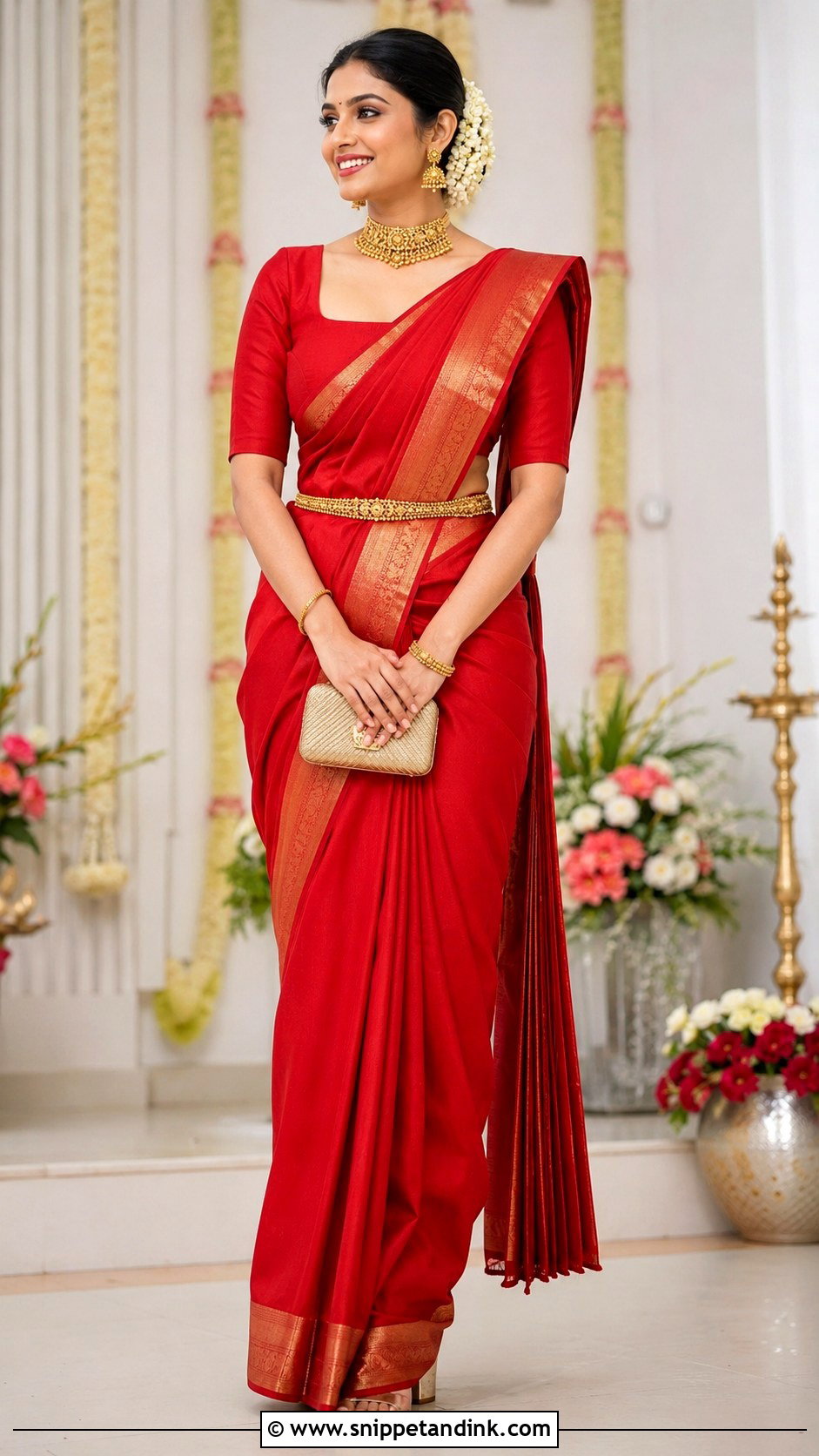 Modern Red Silk Saree Mangalorean Bride - Snippet and Ink - 20 Mangalorean Bride Ideas