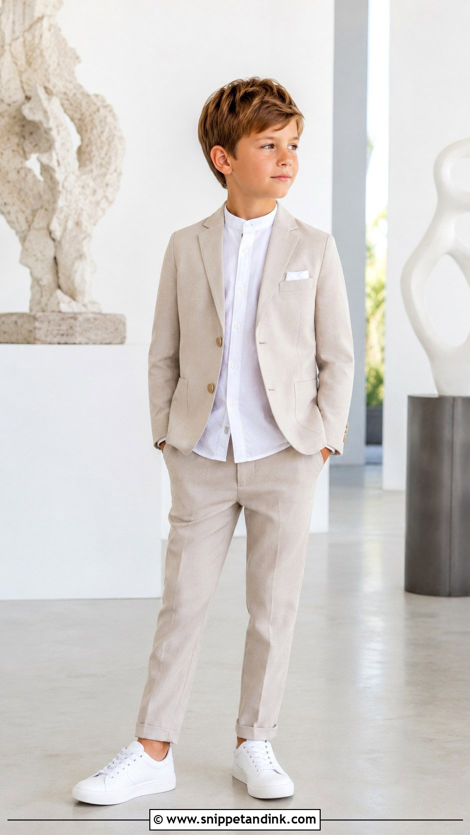 Modern Ring Bearer Outfit With Blazer And Sneakers - Snippet and Ink - 20 Bearer Outfit Ideas