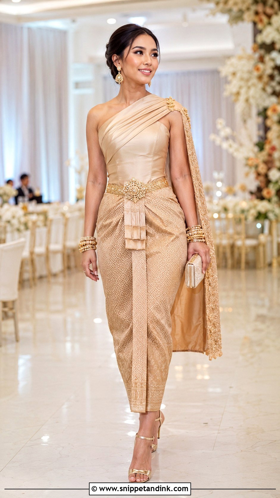 Modern Sampot Inspired Cambodian Reception Dress - Snippet and Ink - 20 Cambodian Wedding Dress Ideas