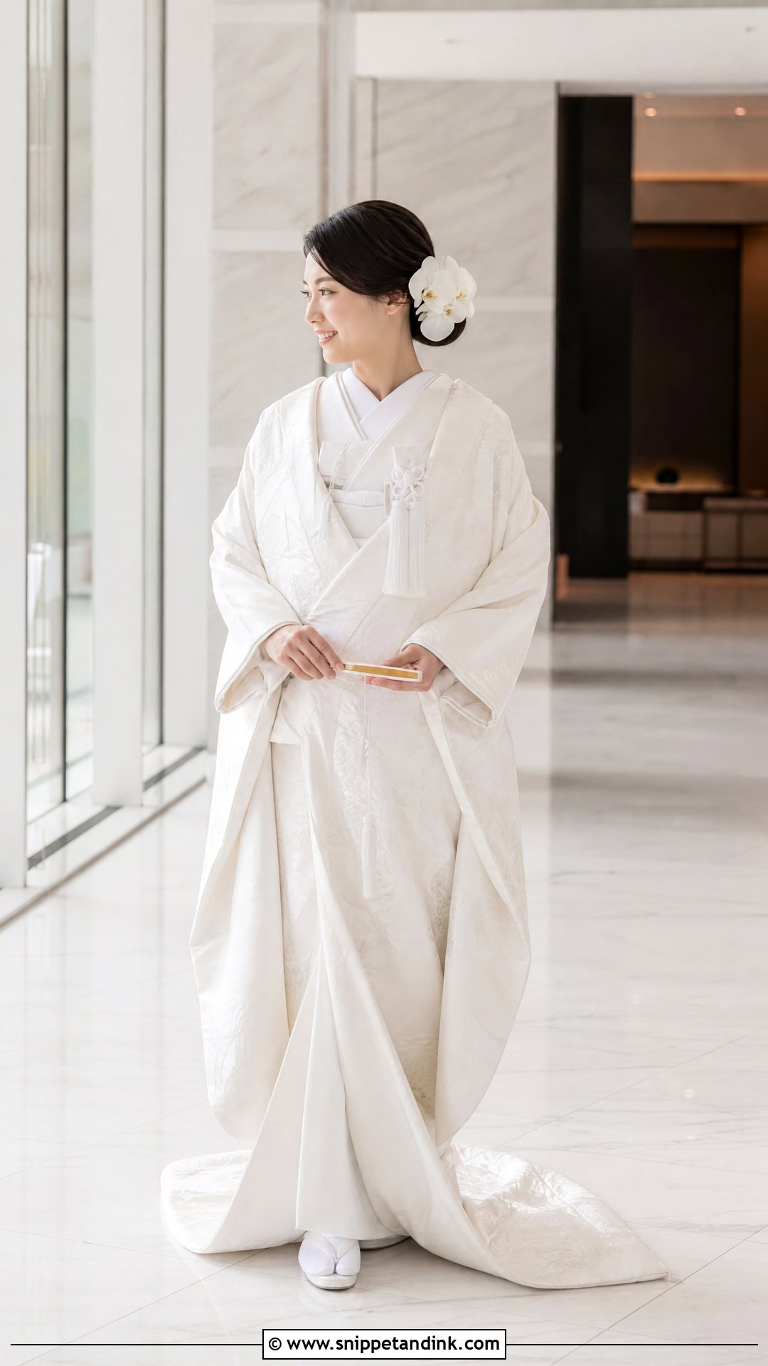 Modern Shiromuku With Fresh Orchids - Snippet and Ink - 20 Shiromuku Wedding Kimono Ideas