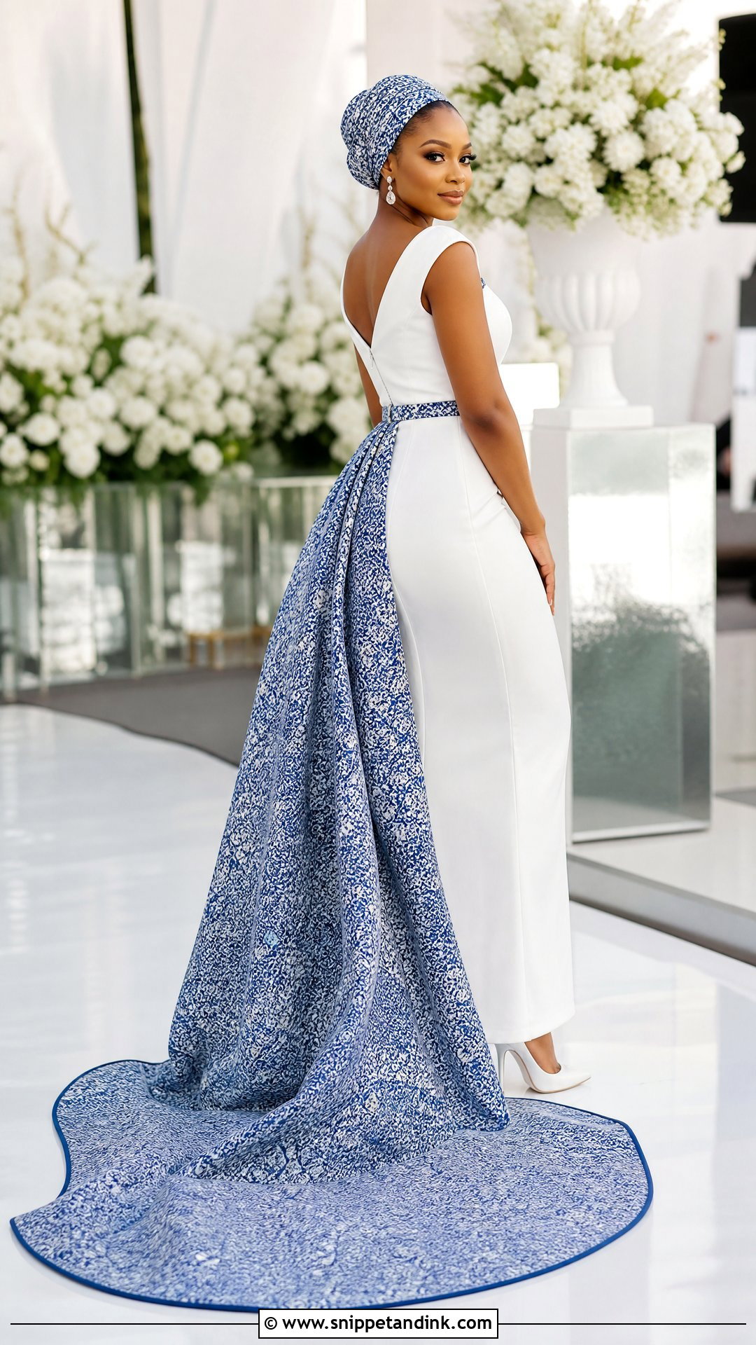 Modern Sotho Wedding Dress With Printed Train - Snippet and Ink - 20 Sotho Wedding Dress Ideas