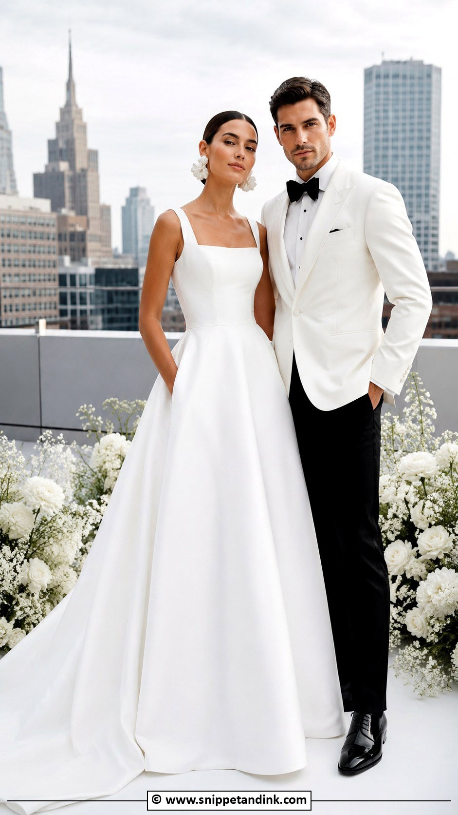 Modern Wedding Dress And White Dinner Jacket - Snippet and Ink - 30 Couple Wedding Dress Ideas