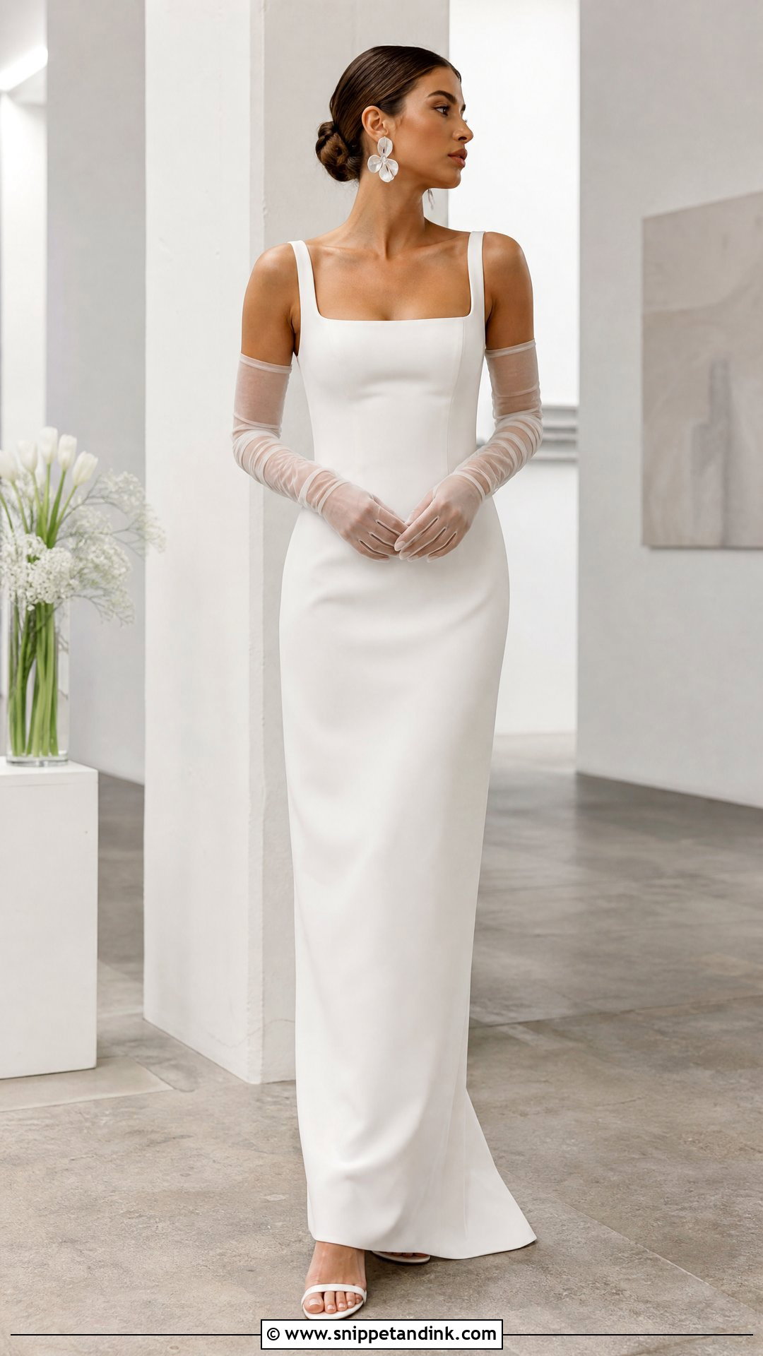 Modern Wedding Dress Gloves With Square Neck Gown - Snippet and Ink - 25 Wedding Dress Gloves Ideas