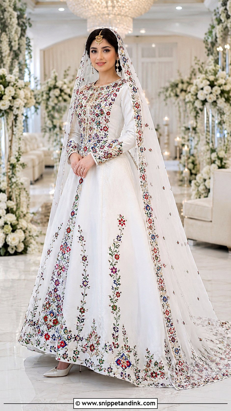 Modern White Afghan Embroidered Wedding Gown - Snippet and Ink - 20 Afghan Wedding Dresses