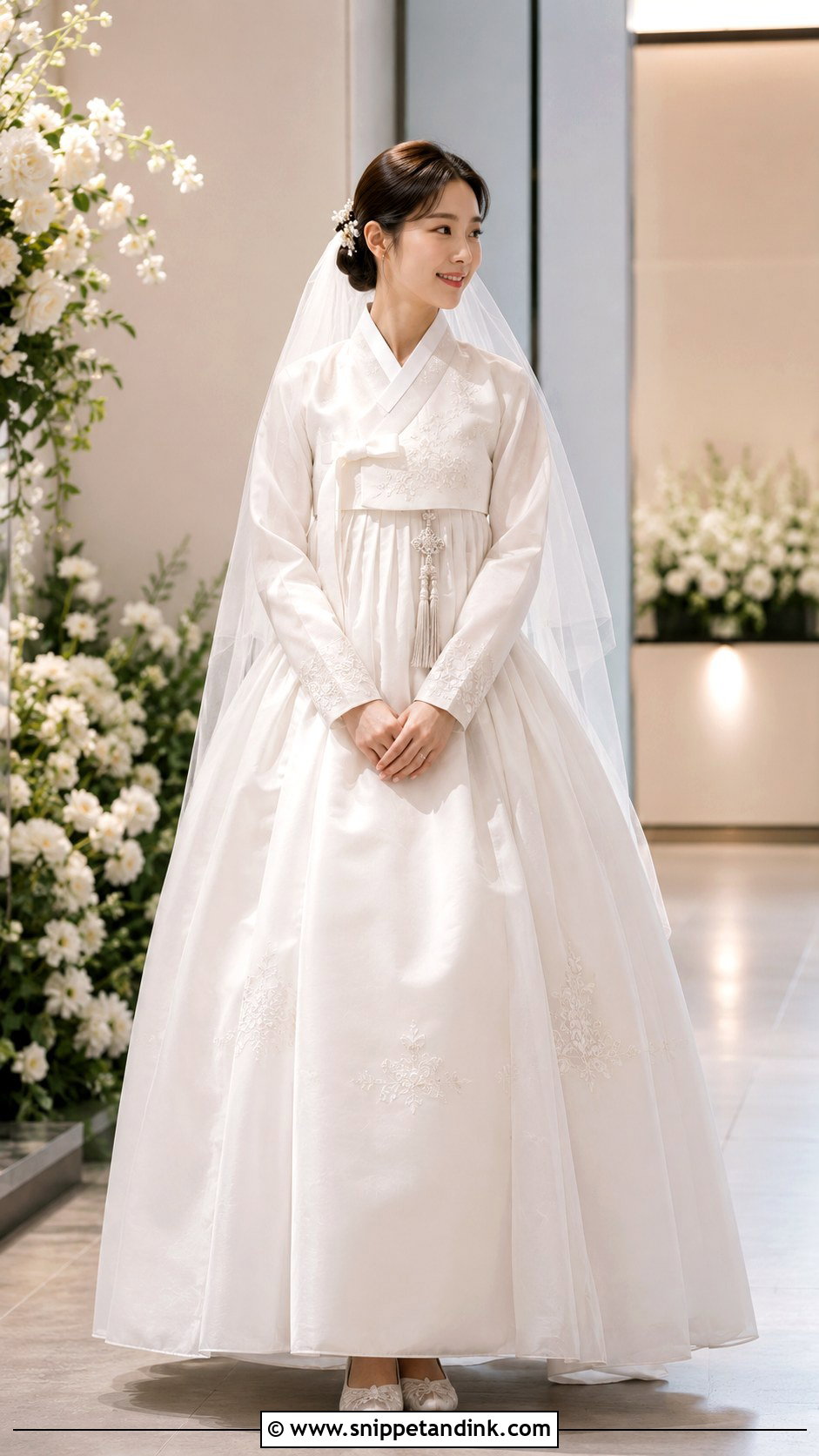 Modern White Hanbok Korean Bridal Dress - Snippet and Ink - 20 Korean Bridal Dress Ideas
