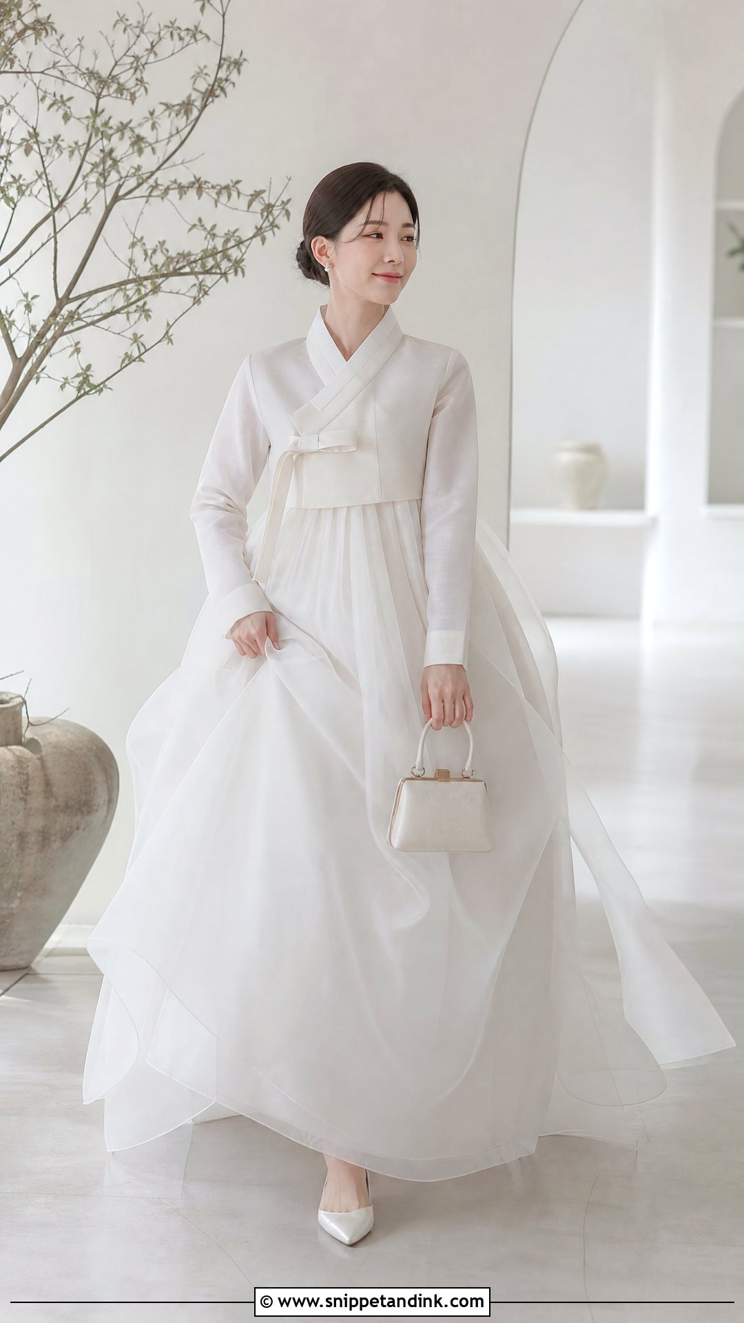 Modern White Korean Hanbok Wedding Gown - Snippet and Ink - 25 Korean Wedding Dress Gowns