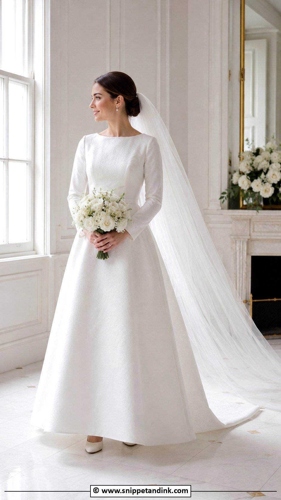 Modest A Line Wedding Dress With Long Veil - Snippet and Ink - 30 Aline Wedding Dress Ideas