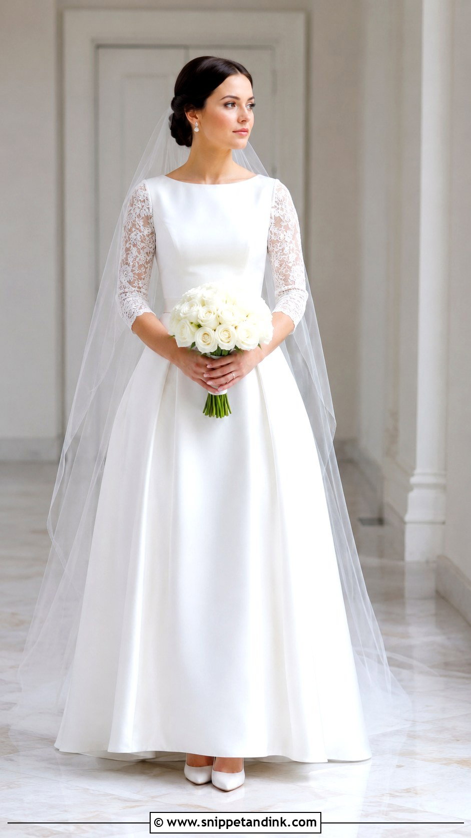 Modest A Line Wedding Dress With Three Quarter Sleeves - Snippet and Ink - 20 A Shape Wedding Dress Ideas