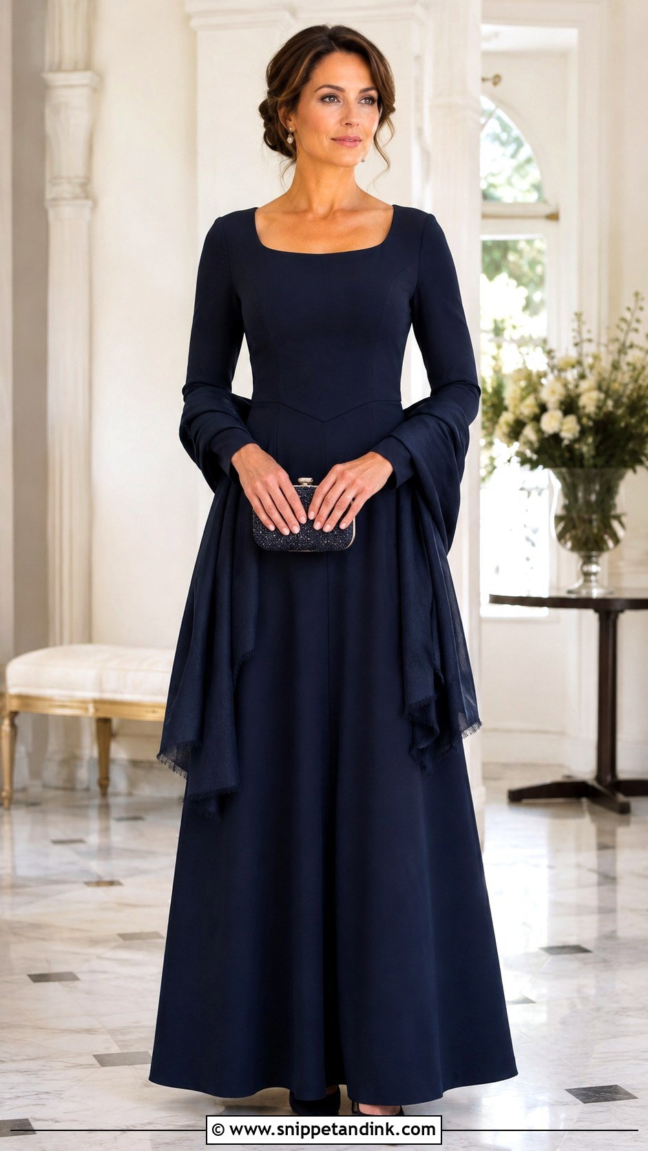 Modest Basque Gown With Sleeves - Snippet and Ink - 20 Basque Gown Styles