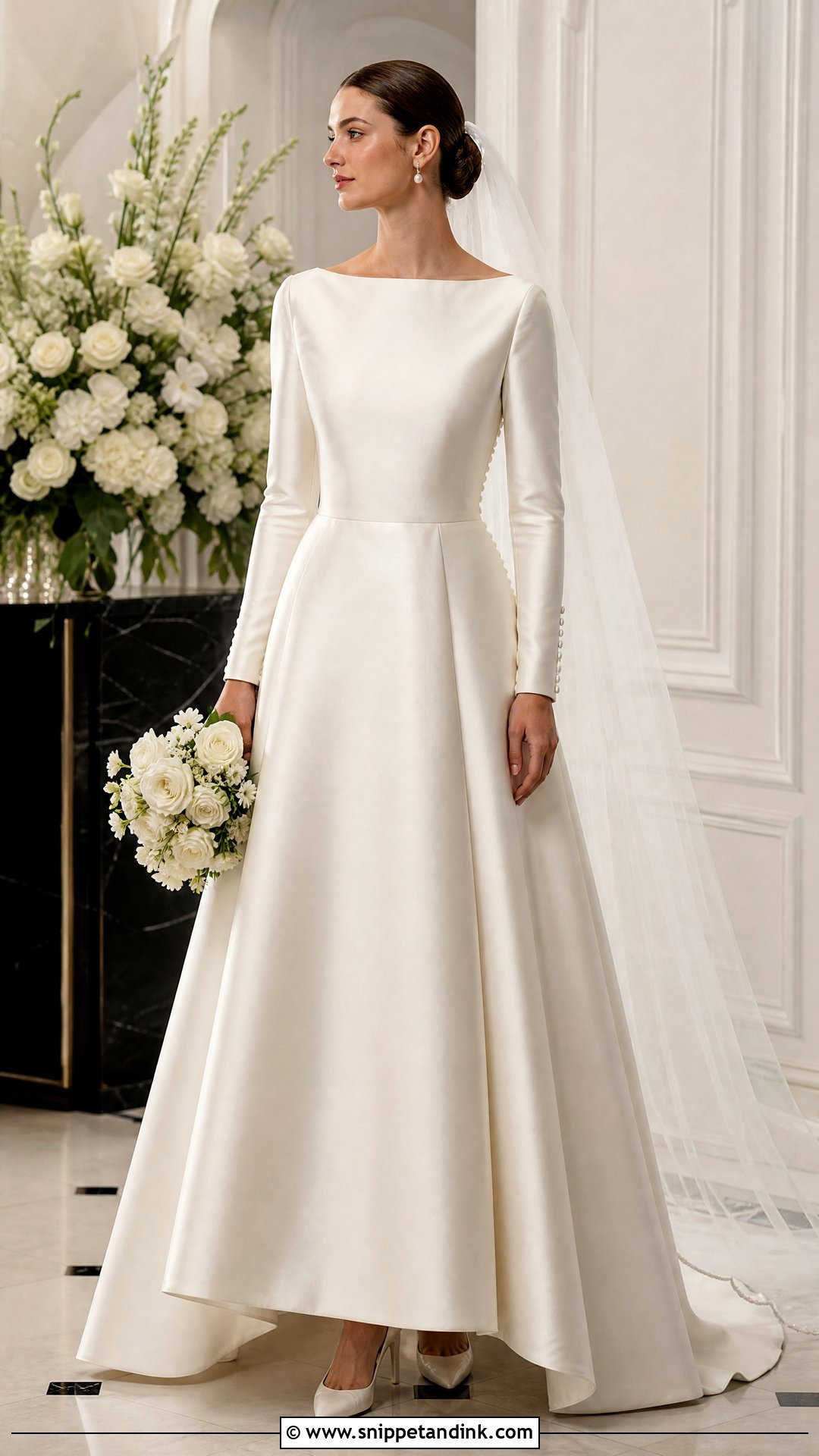Modest Bateau Neck Long Wedding Dress - Snippet and Ink - 25 Long Wedding Dress Ideas