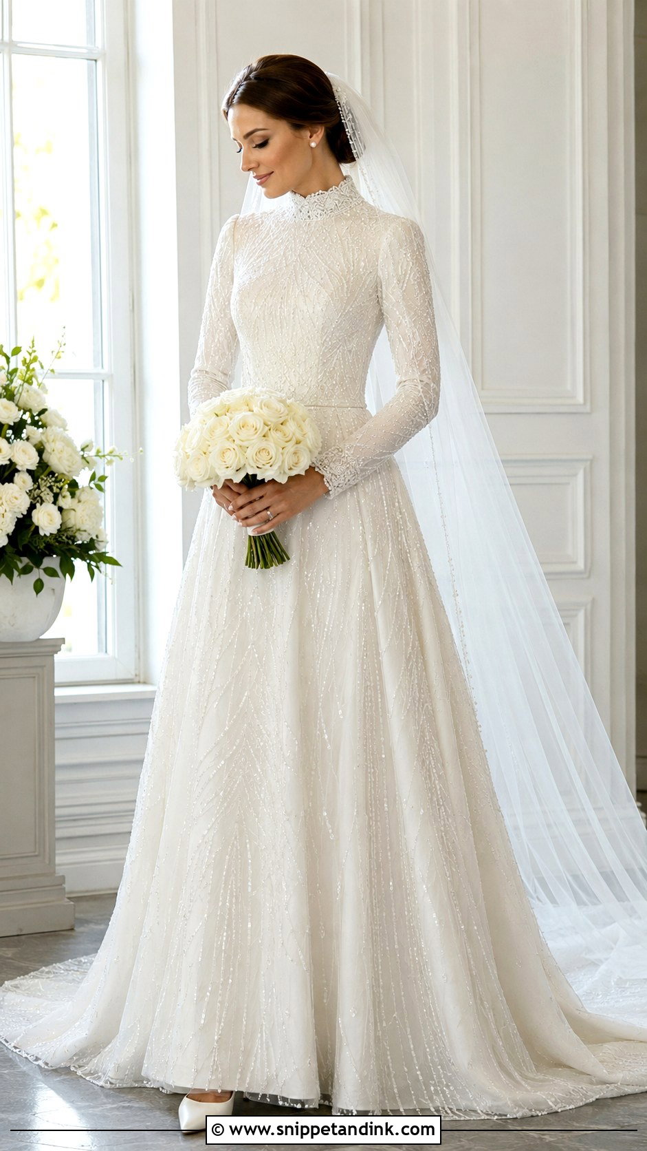 Modest Beaded Wedding Dress With Full Coverage - Snippet and Ink - 20 Long Sleeve Beaded Wedding Dress Ideas