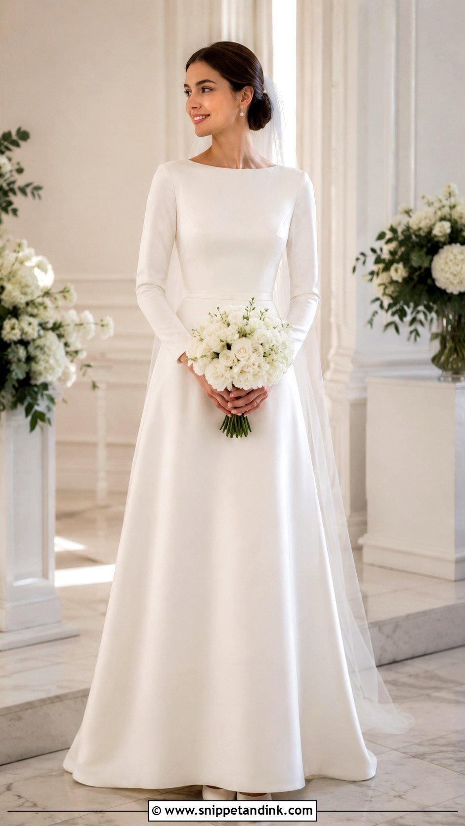 Modest Boat Neck Wedding Dress With Full Sleeves - Snippet and Ink - 20 Boat Neck Wedding Dress with Sleeves
