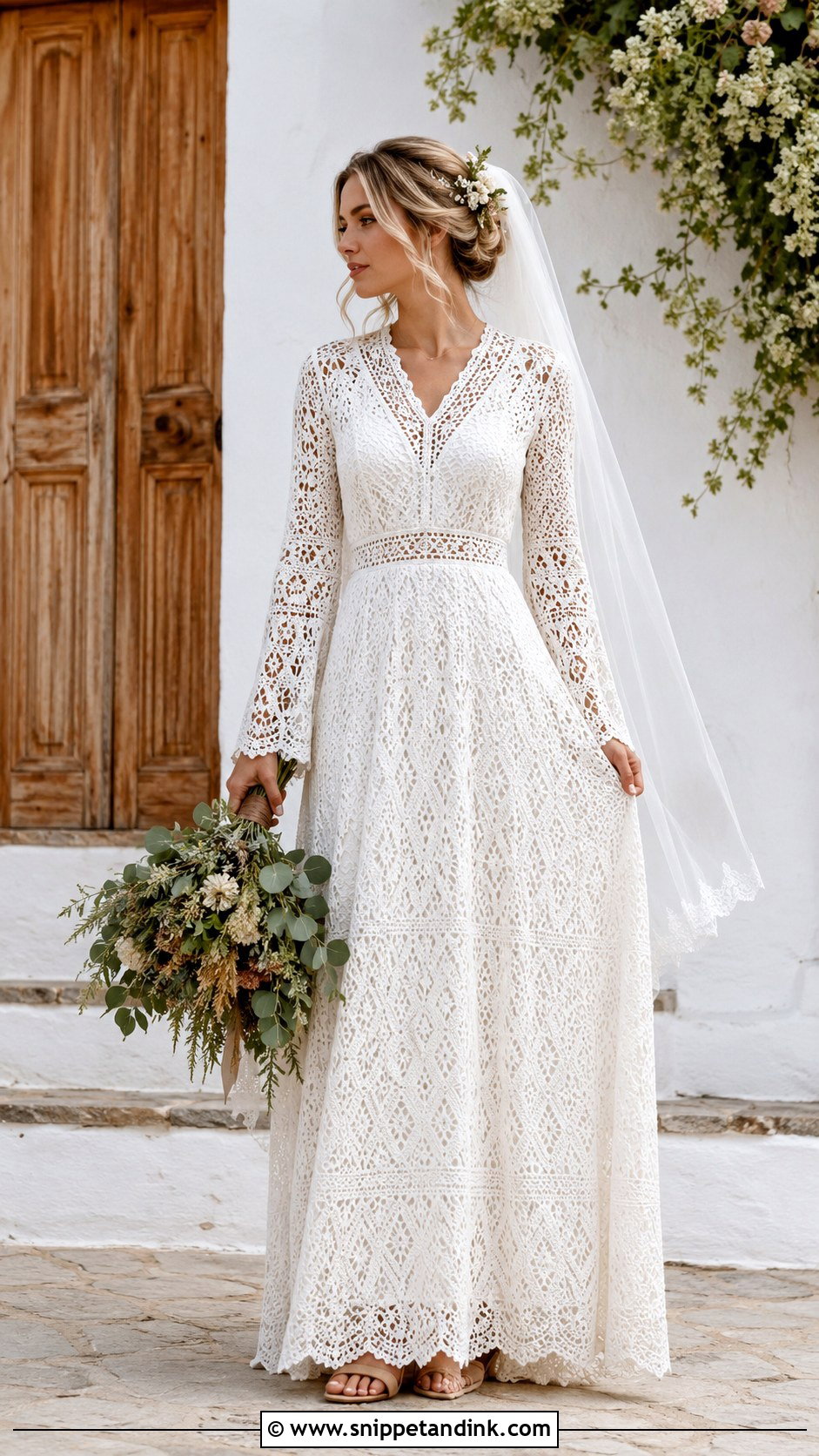 Modest Boho Wedding Dress With Flat Sandals - Snippet and Ink - 20 Decent Wedding Dresses