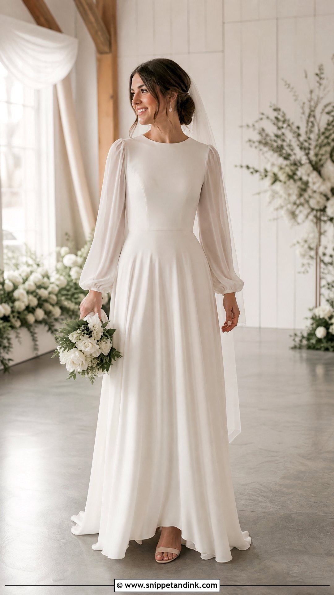 Modest Bridal Dress With Bishop Sleeves - Snippet and Ink - 25 Modest Bridal Dresses