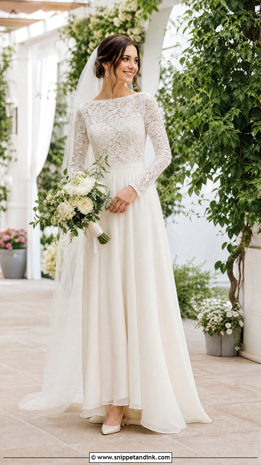 Modest Bridal Dress With Chiffon Skirt - Snippet and Ink - 25 Modest Bridal Dresses