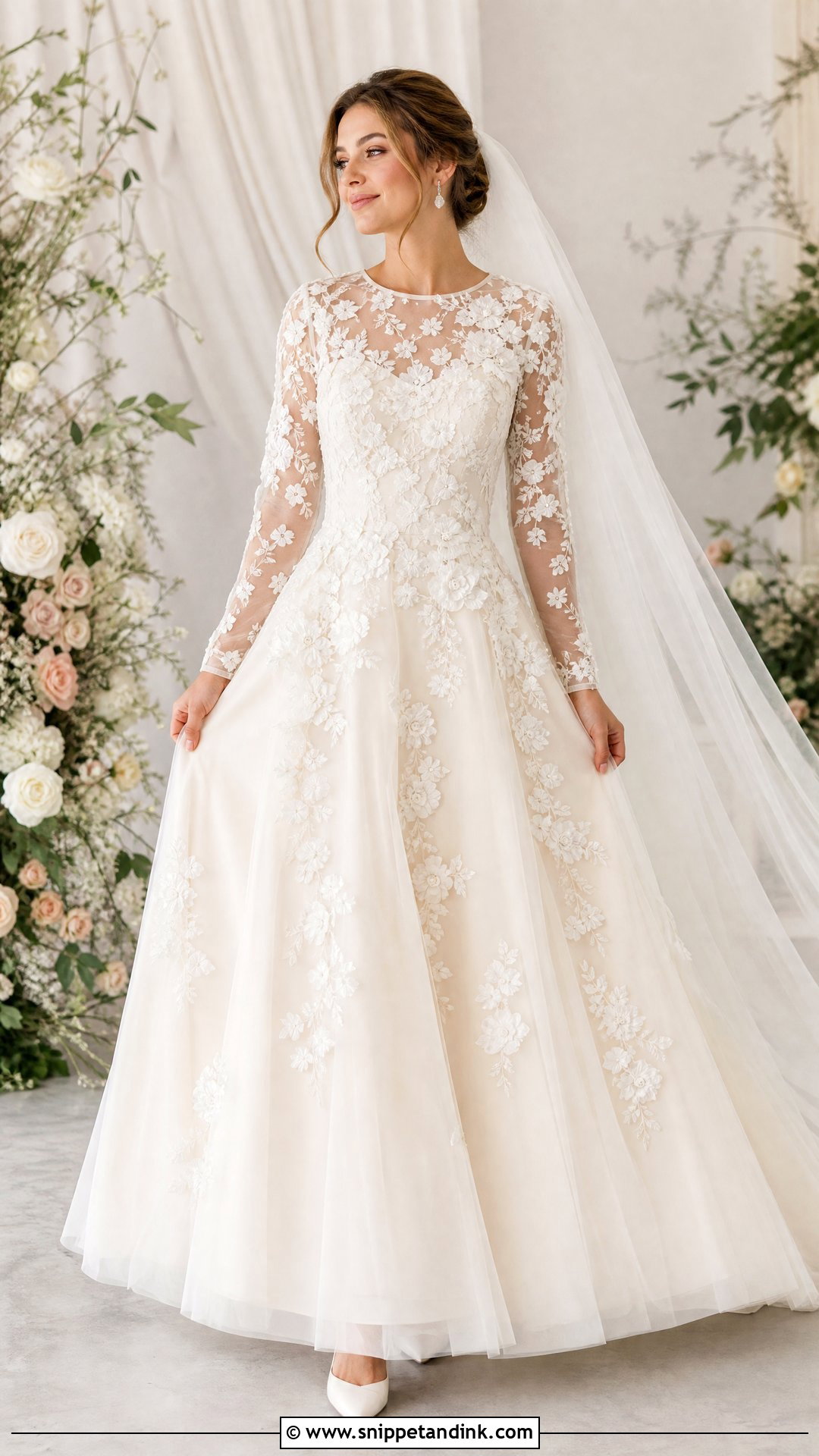 Modest Bridal Dress With Floral Applique - Snippet and Ink - 25 Modest Bridal Dresses