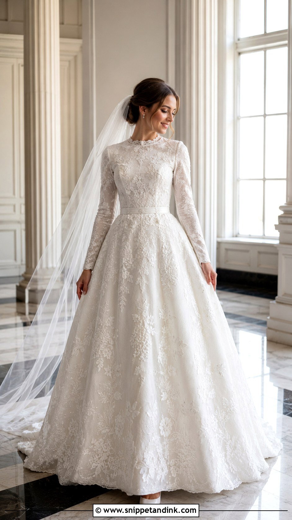 Modest Bridal Dress With Full Length Sleeves - Snippet and Ink - 20 Bridal Dresses with Sleeves