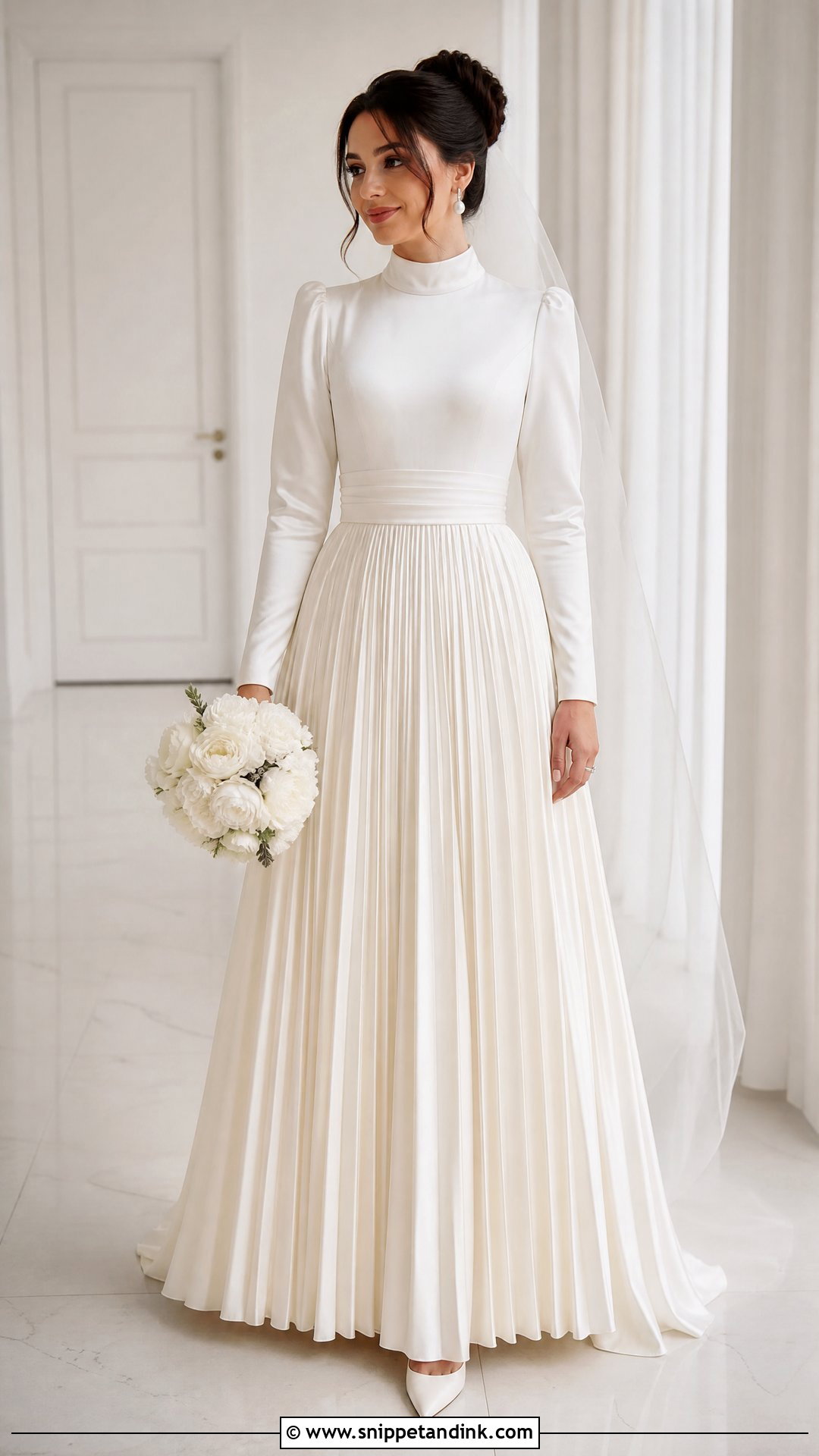 Modest Bridal Dress With Pleated Skirt - Snippet and Ink - 25 Modest Bridal Dresses