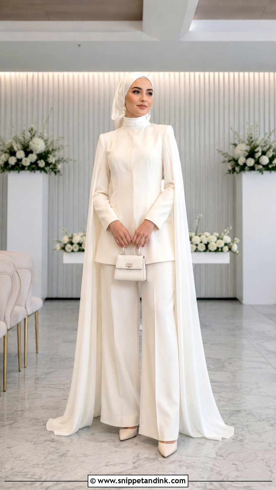 Modest Bridal Pantsuit With Cape - Snippet and Ink - 20 Bridal Muslim Dresses
