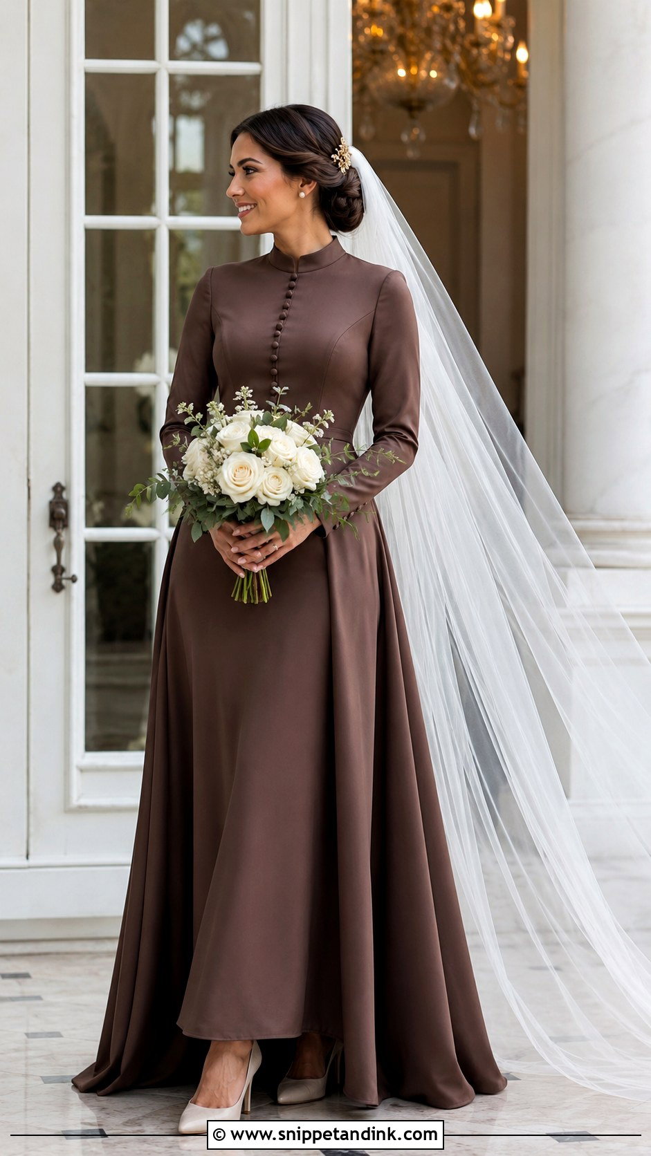 Modest Brown Long Sleeve Bridal Dress - Snippet and Ink - 20 Brown Bridal Dress Ideas