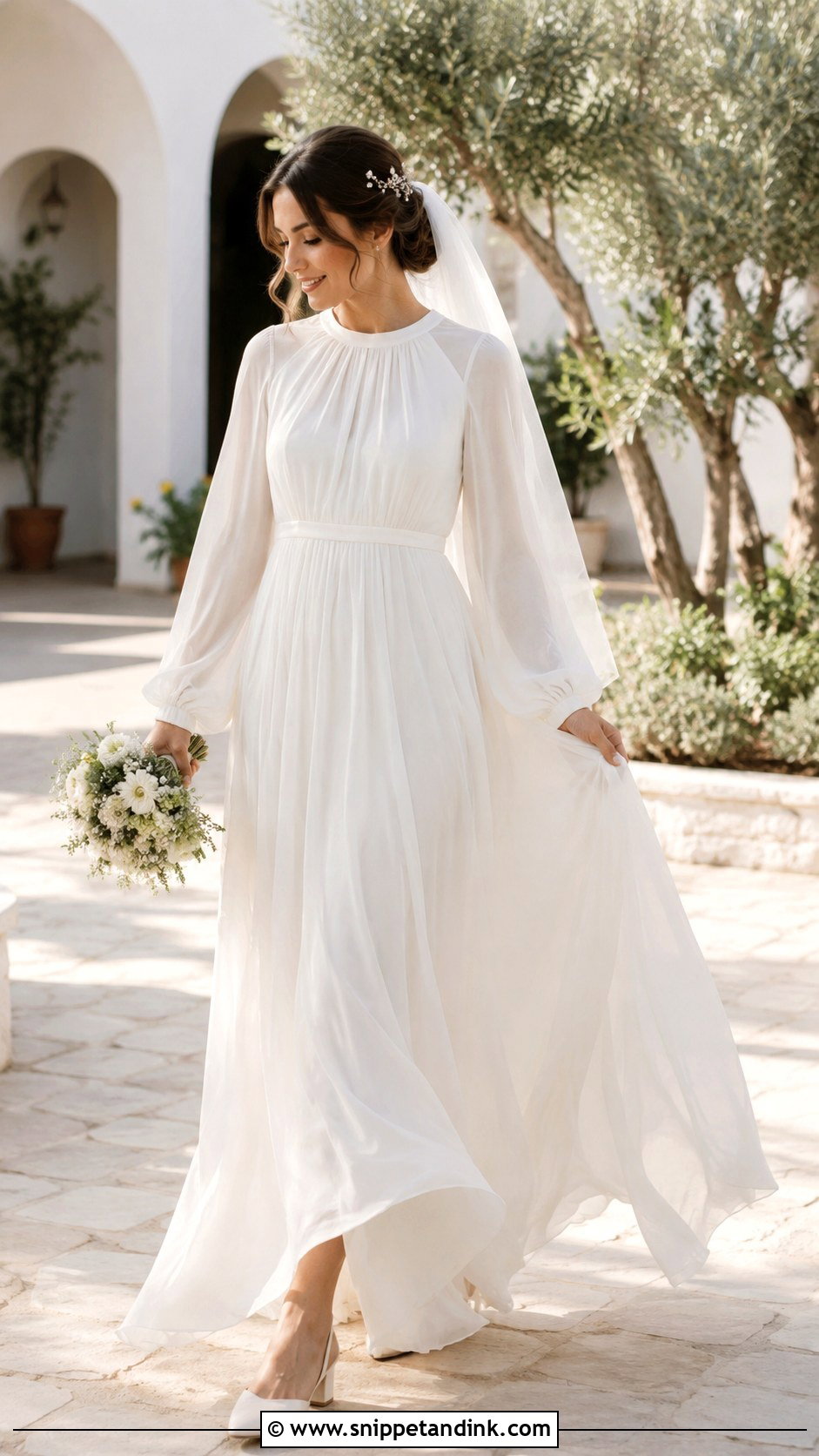 Modest Chiffon Wedding Dress - Snippet and Ink - 25 Modest Bride Dress Ideas