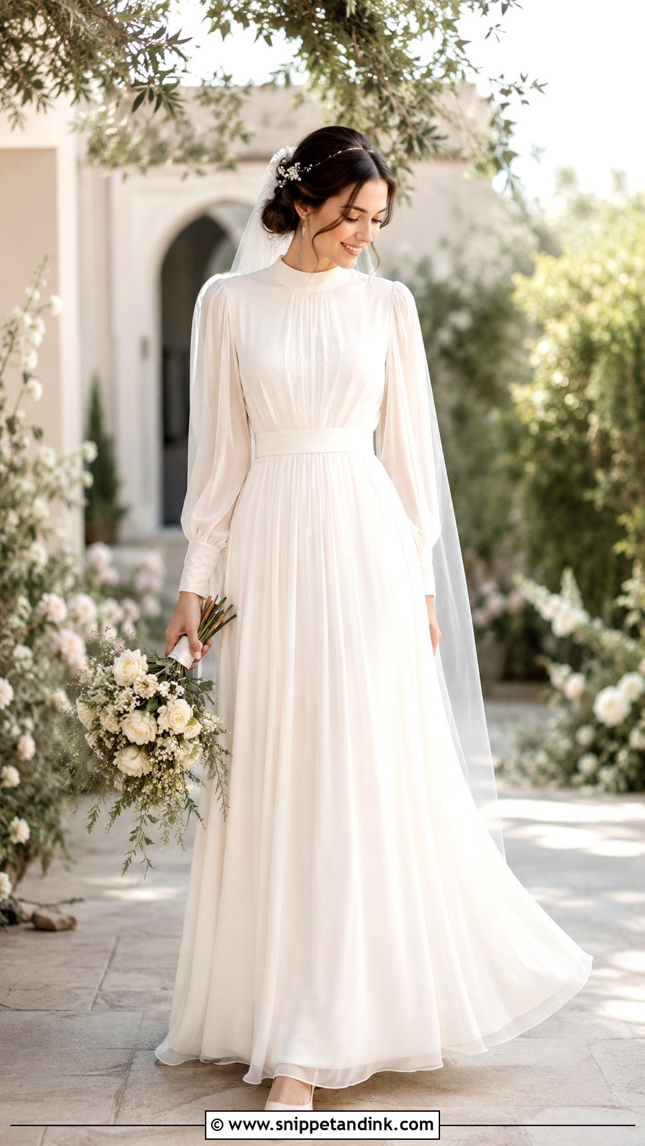 Modest Chiffon Wedding Gown - Snippet and Ink - 25 Modest Wedding Gowns
