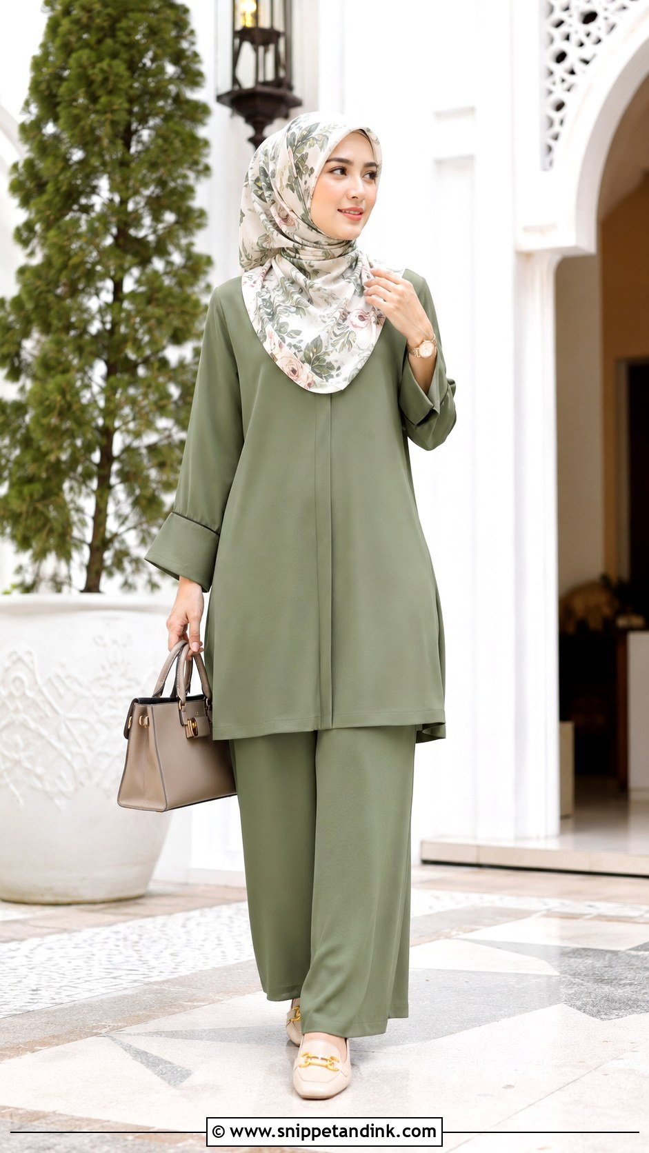 Modest Co Ord Set With Printed Hijab - Snippet and Ink - 20 Ied Mubarak Outfit Hijab Ideas