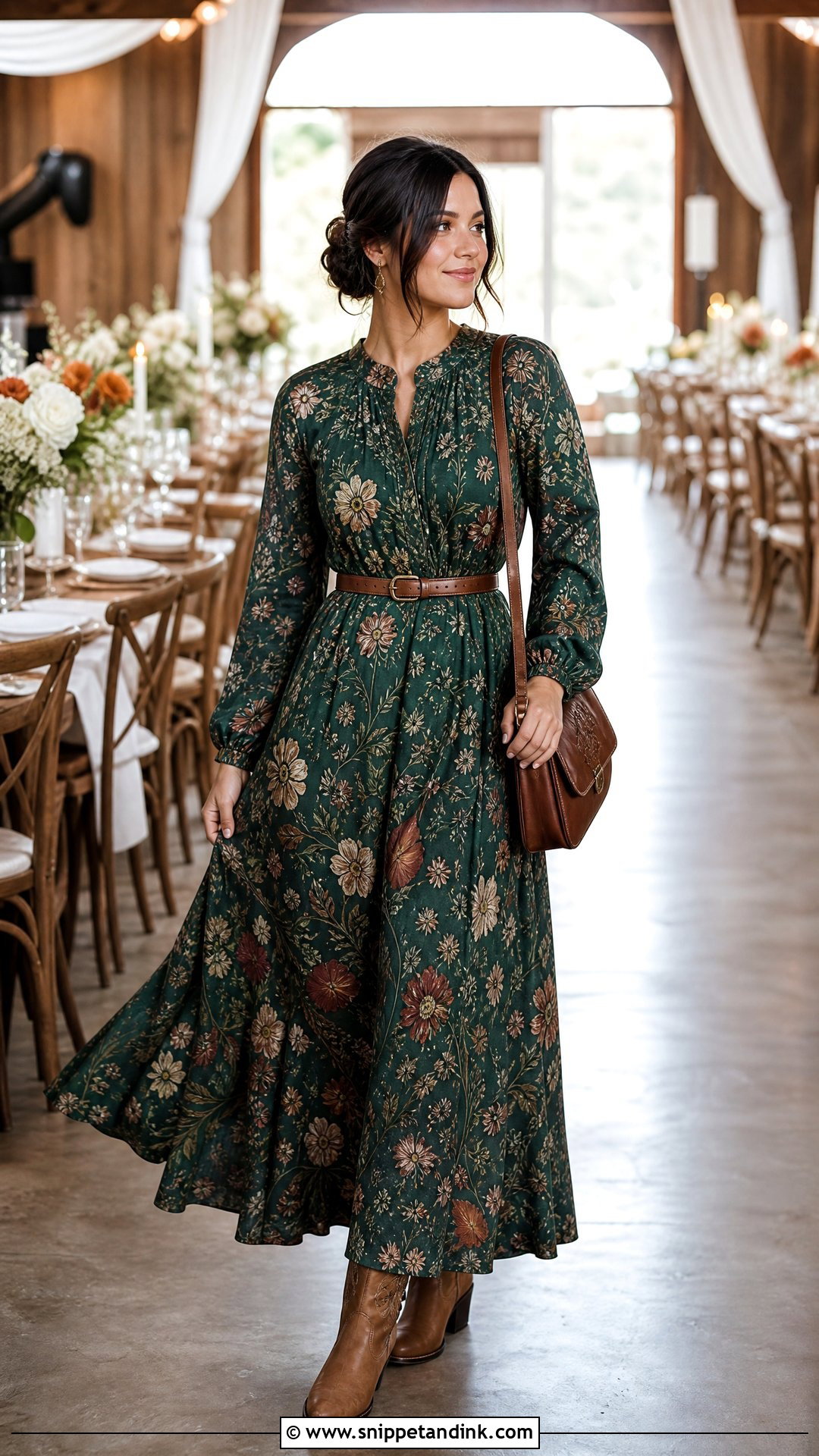 Modest Cowboy Wedding Long Sleeve Maxi Dress - Snippet and Ink - 25 Cowboy Wedding Attire Ideas
