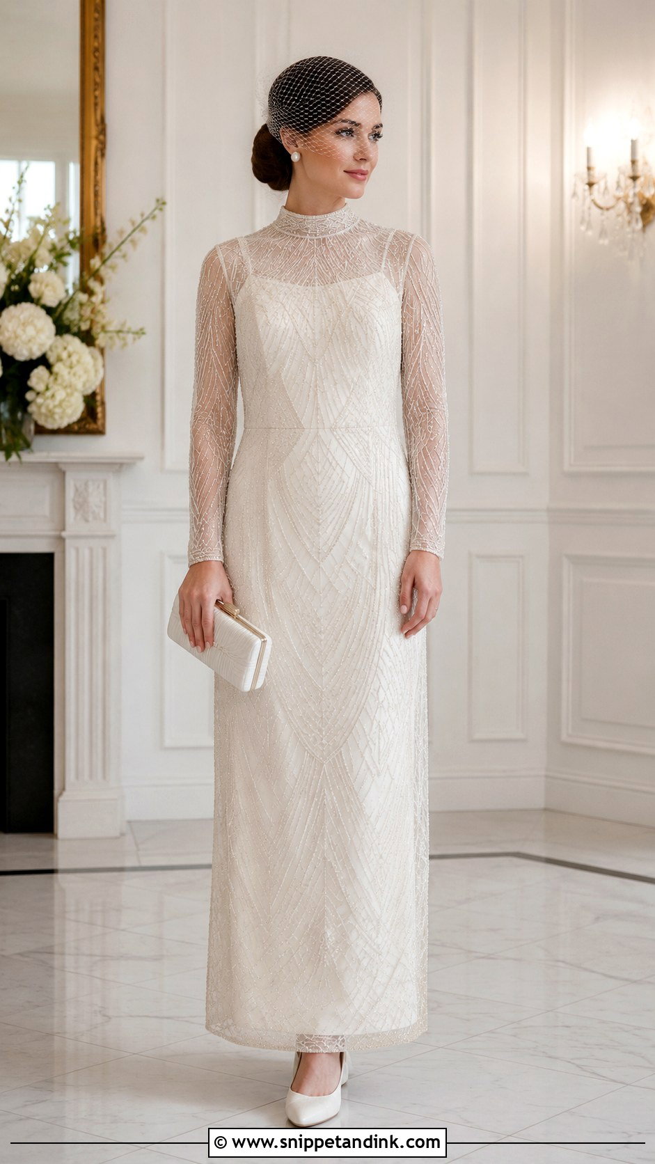 Modest Flapper Wedding Dress With Beaded Overlay - Snippet and Ink - 20 Flapper Wedding Dress Ideas