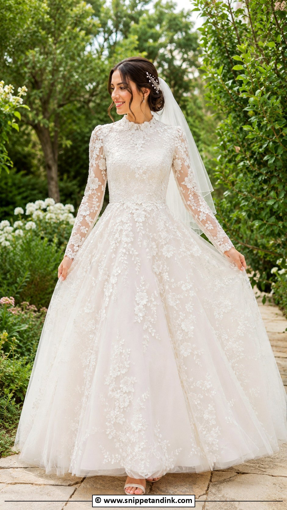 Modest Floral Applique Wedding Dress - Snippet and Ink - 25 Elegant Modest Wedding Dresses
