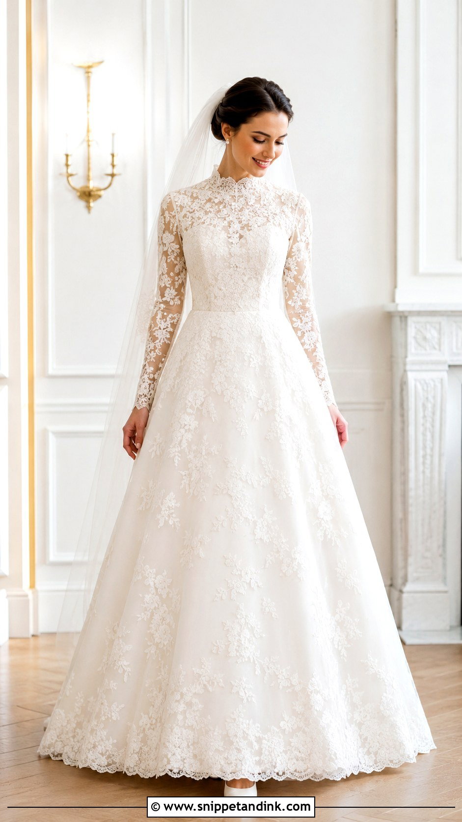 Modest Floral High Neck Wedding Dress - Snippet and Ink - 20 Flowered Wedding Dress Ideas